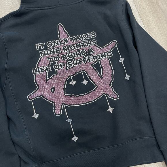 Revenge Nine Months Rhinestone Hoodie Sweater Pullover Size Medium M B5 - Picture 9 of 9